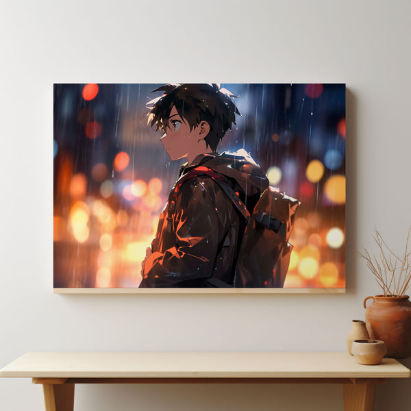 Wanderer's Path: Boy with Bag on Shoulder Painting