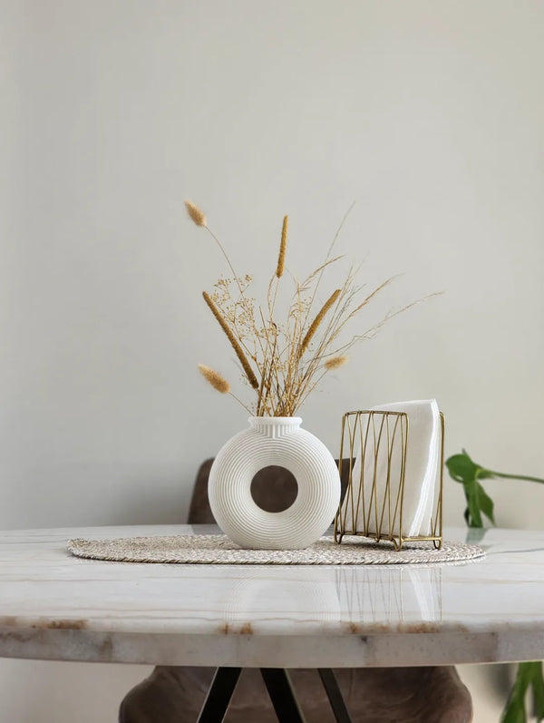 Modern Donut Vase – Minimalist Ring Design in Textured White Finish