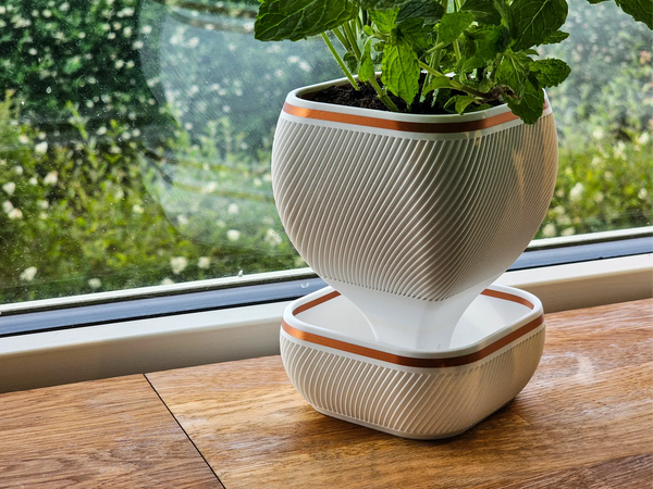 Self-Watering Modern Planter with Decorative Gold Trim – Smart Drainage System for Healthy Plants | Framora