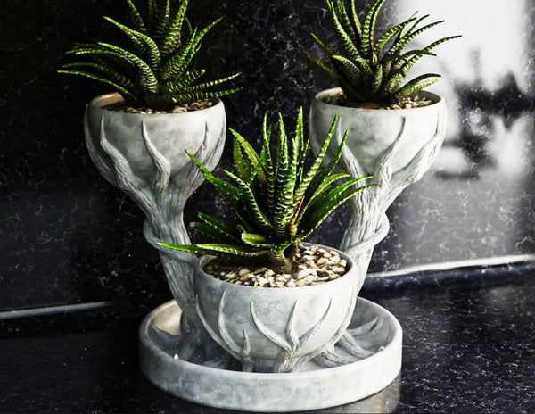 Triple Designer Planter – Artistic 3-in-1 Tabletop Vase in Marble, Stone & More Finishes