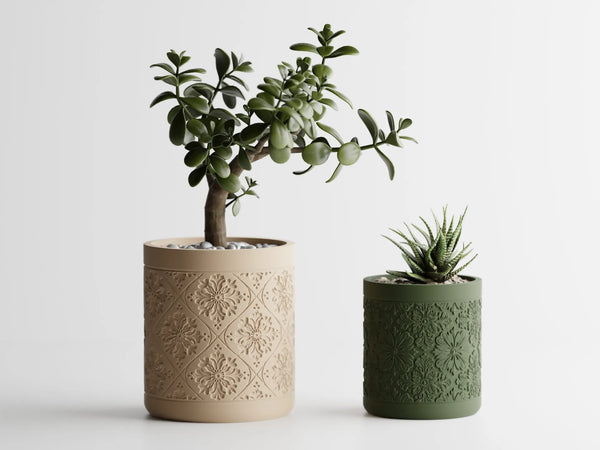 Mughal Bloom Embossed Floral Planter Pot | Boho Chic Indoor Plant Vase – Framora