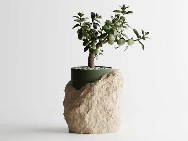 FauxRock Natural Stone-Look Planter | Modern Lightweight Textured Plant Pot | Framora Designer Decor