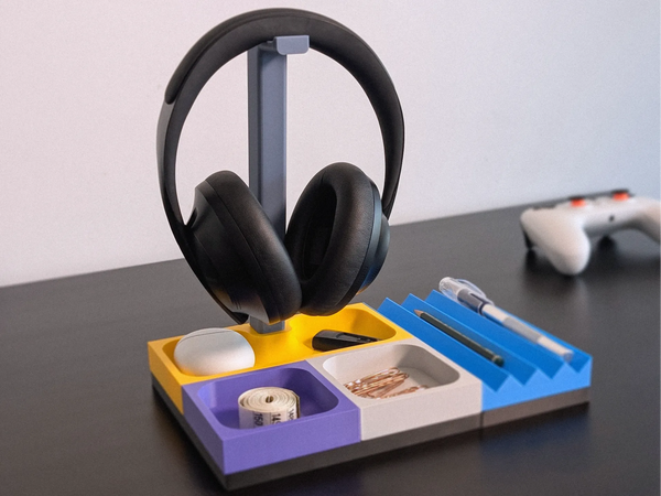 SnapGrid™ Magnetic Headphone Stand – Modular Desk Headset Holder with Base Tray