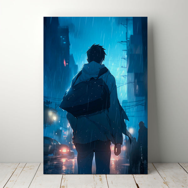 Midnight Journey: Boy with a Bag Under the Stars Painting