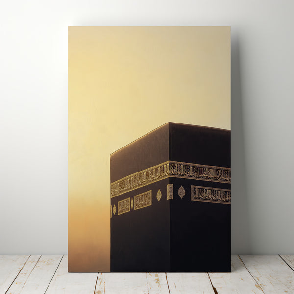 Sacred Silence – Minimalist Kaaba Wall Art in Golden Light
