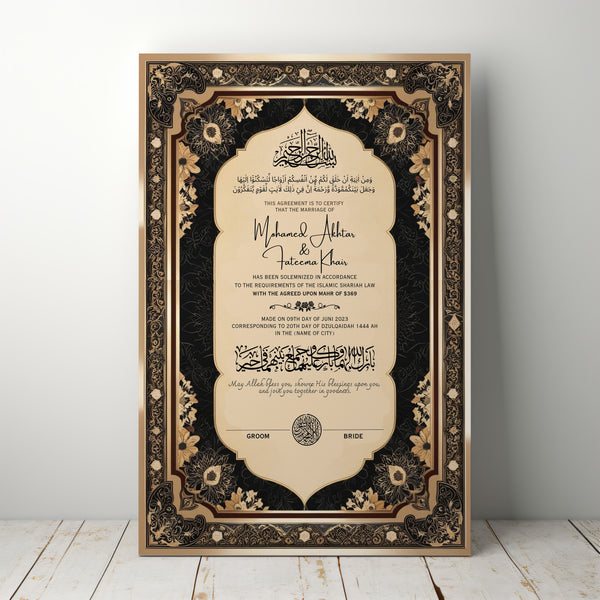 Customised Premium Nikah Nama | Personalised Luxury Nikah Certificate with Pen | Islamic Marriage Certificate (Black & Brown)