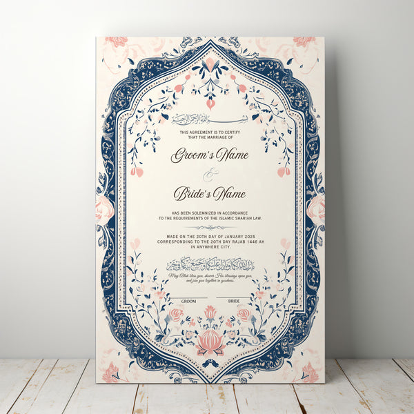 Customised Premium Nikah Nama | Personalised Luxury Nikah Certificate with Pen | Islamic Marriage Certificate (White Pink)